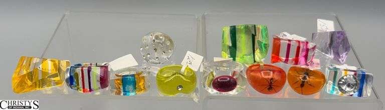 12 Marked Lucite Rings, See Photos For Sizes image