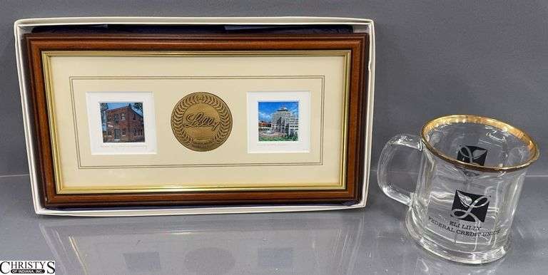 Eli Lilly Framed Commemorative Print and Glass Mug - 12" x 6.5" of frame image