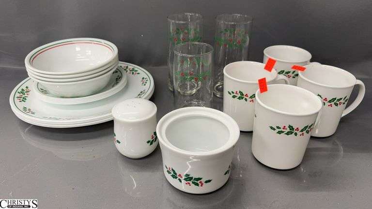 Corelle Corning Ware Christmas Holiday Dishes - 21pcs - 10" D of largest plate image