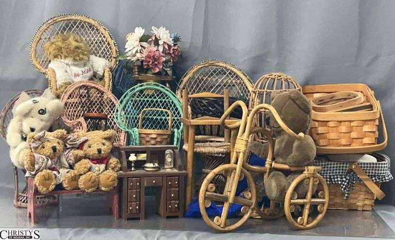 Assorted Baskets and Small Peacock Chairs  - Country Woven, Christopher Roberts, and others - 15" of tallest image