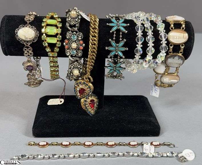 9 Bracelets Including 2 Cameo Type Bracelets, a 7 Wonder of the World Bracelet and Others image