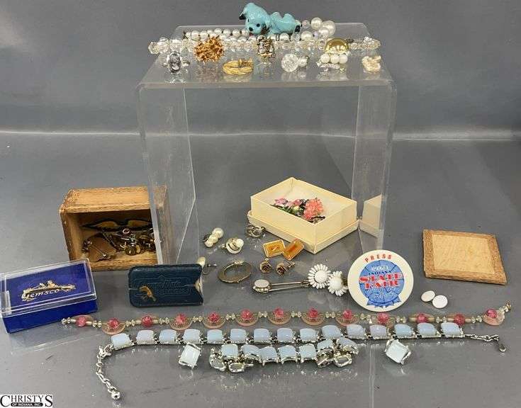 Ladies Costume Necklaces, Rings, Service Pins - Some wear - 15" of longest image