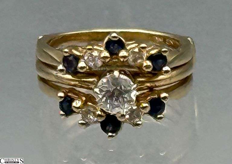 14k Diamond Solitaire Ring With Diamond and Sapphire Jacket, Size 6.75 image