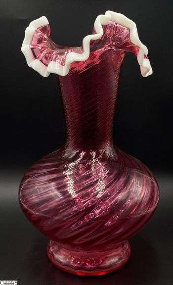 Fenton Glass Optic Swirl Ruffled Edge Vase - 11" T image