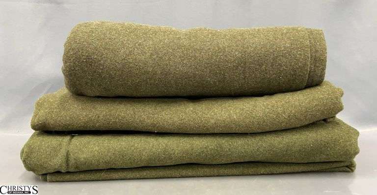 3 Green US Army Wool Blankets image