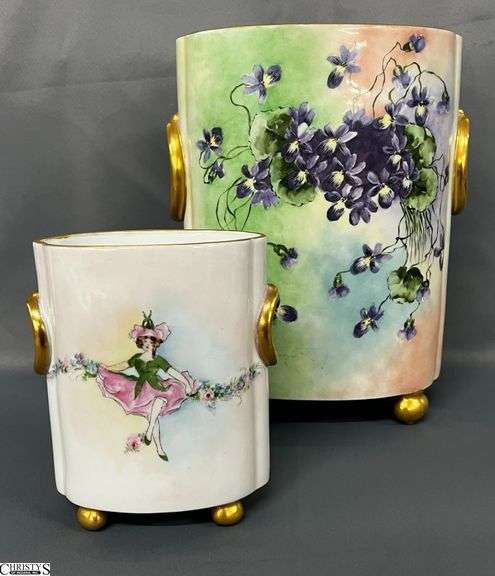 2 Hand Painted Porcelain Waste Cans - Limoges and Selb Bavarian - 9" x 12.5" of largest image