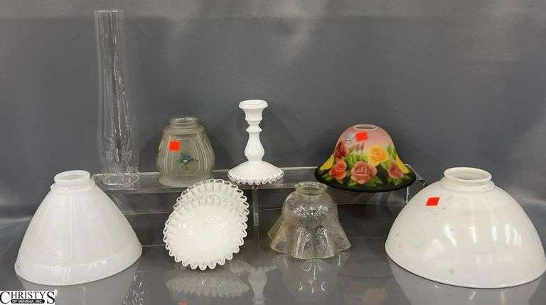 Ruffled Milk Glass Fenton Style Candle Holders, Milk Glass Diffuser Shade, Other Lamp Parts image