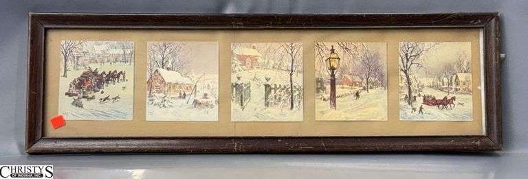 5 Framed Winter Scene Note Cards, Frame is 31x9" image