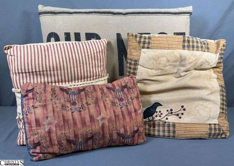 4 Primitive Style Throw Pillows - 23" x 14" of largest image