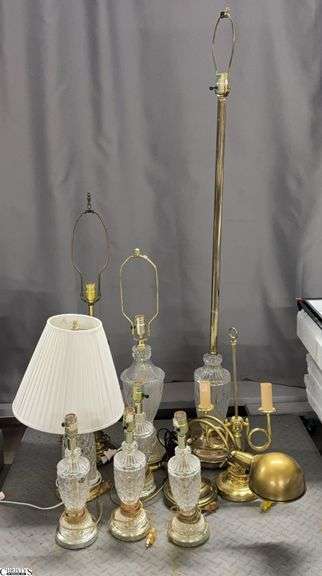 10 Crystal and Brass Accent Table Lamps, Floor Lamp - SKID NOT INCLUDED image