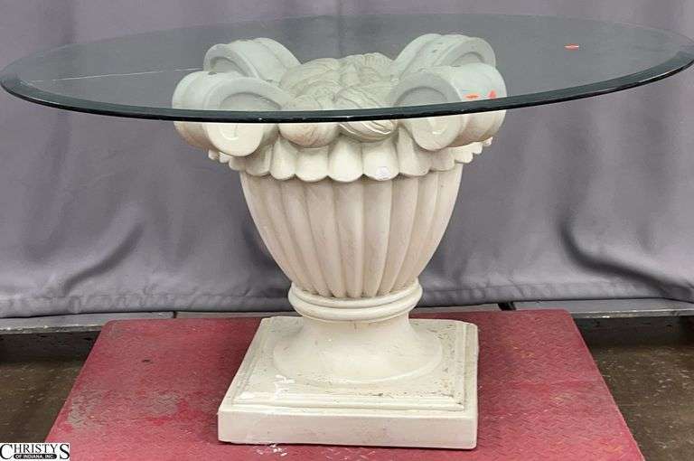 Glass Top Table With Fruit Accent Base Has Some Damage Pallet Not Included 54" Round image
