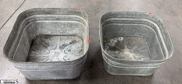 2 Square Galvanized Metal Tubs - 23" x 22" x 12" of largest image
