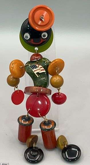 Jan Carlin Figural Cribtoy, Patriotic Style, Vintage Bakelite Brooch 8" Tall image