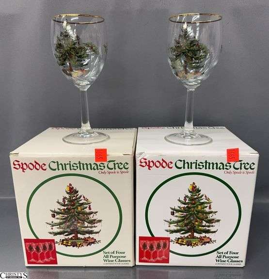 8 Spode Christmas Tree Glass Wine Stems - 7" of each image