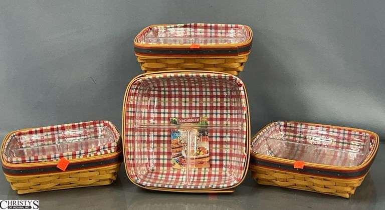 4 1998 Good Ol' Summertime Picnic Pal Baskets w/ Divided Plastic Liners - 10" x 9" x 4" of each image