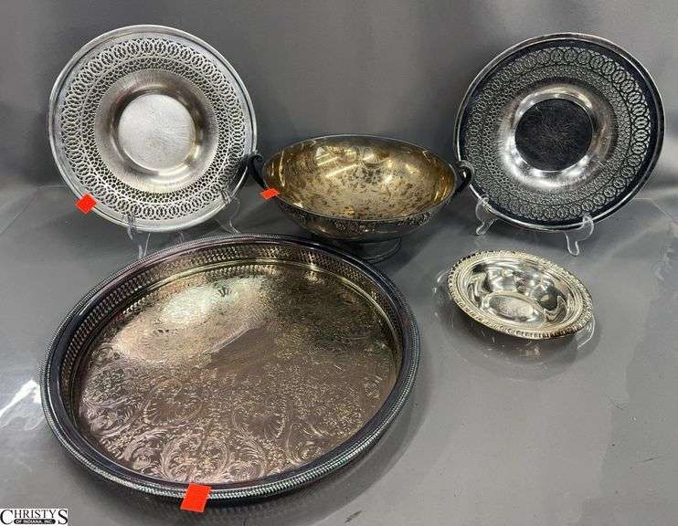 Silverplate Trays, Centerpiece Bowl, Wine Coaster - 15" D of largest image