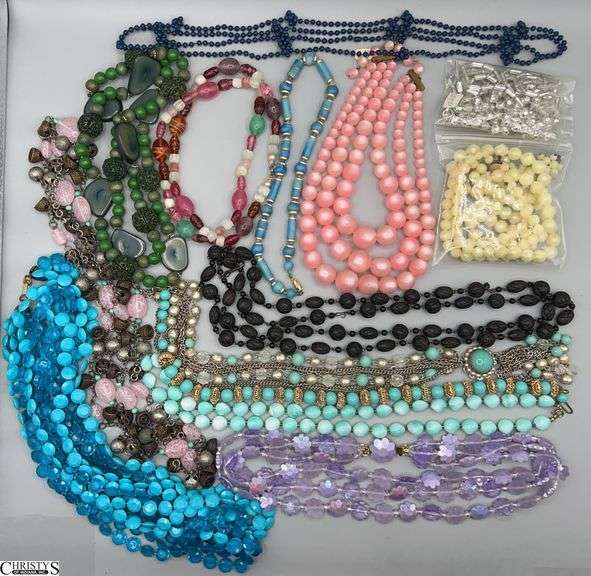 Beaded Necklaces, Some Marked West Germany, Others With Stones and Metal Accents image