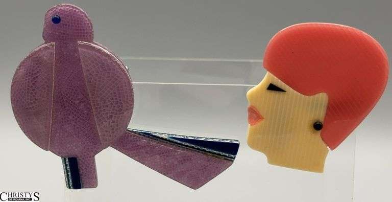 2 Leah Stein Paris Pins, Purple Bird 2.75x3" Tallest image