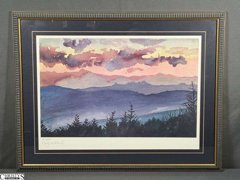 Signed Marilyn Whitehead Mountain Scene Lithograph - 81 of 500 - 25" x 19" of frame image