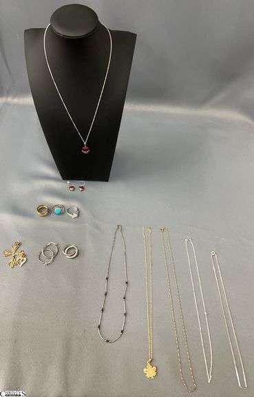 Sterling Silver Jewelry Pieces - Necklaces, Rings, Earrings, Pendants - 15" of largest chain image