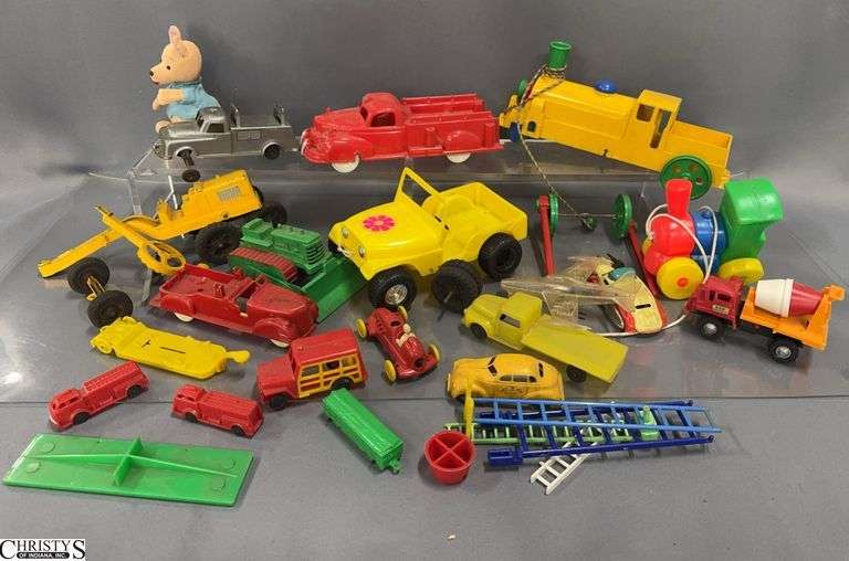 Assorted Plastic and Metal Children's Toy Cars, Trucks, Parts - 11" of largest - some wear/damage image