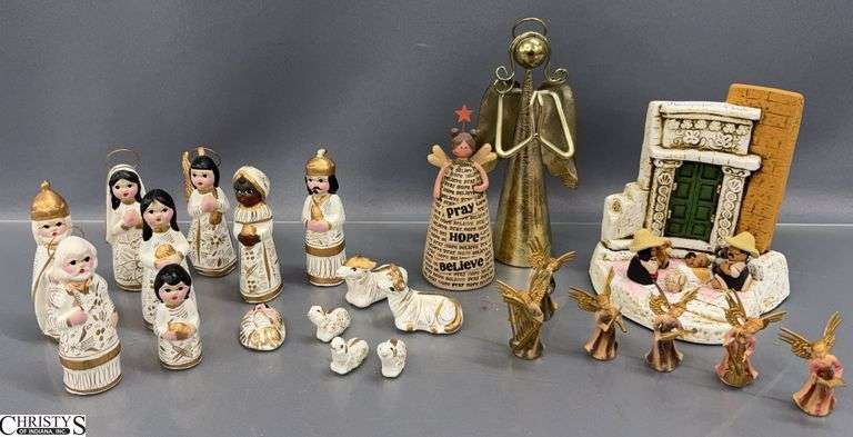 Nativity Scene Pieces and Angel Figurines - 7" of tallest image