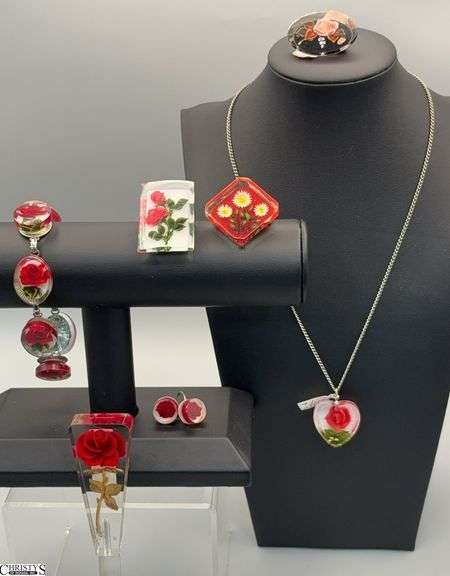 Lucite Roses and Other Floral Costume Bracelets, Letter Opener, Pins image