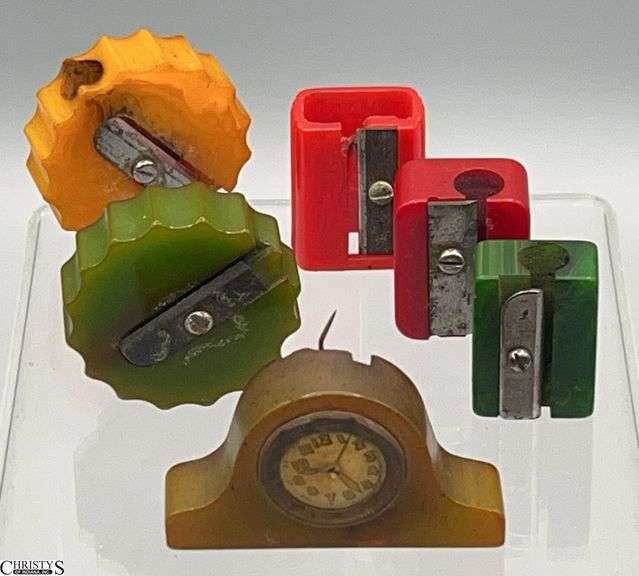 6 Bakelite Pocket Pencil Sharpeners, Some Wear image