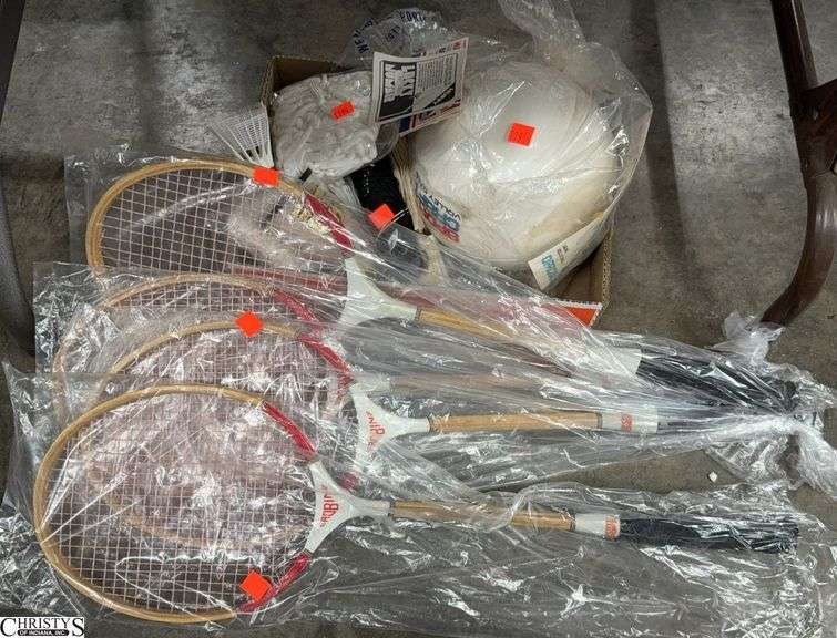 Vintage Sports, Volley Ball, Badminton Racquets and Net , Basketball Nets, Shittle Cocks image