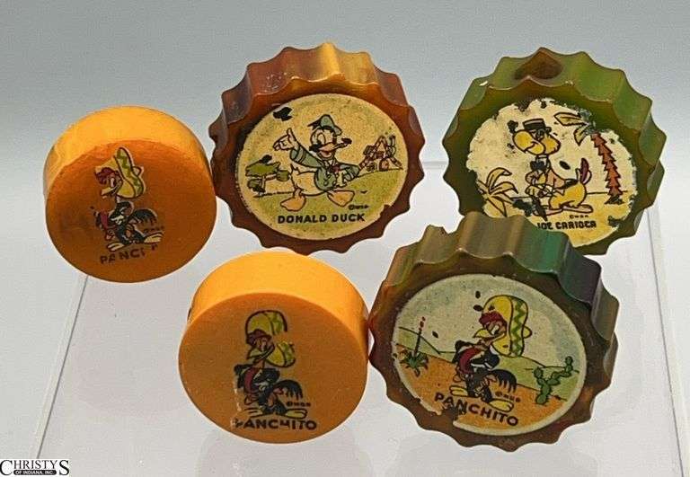 5 Bakelite Joe Carioca & Panchito Pocket Pencil Sharpeners image
