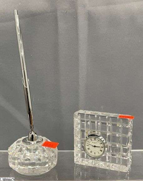 Waterford Crystal Desk Clock and Pen Holder, Clock 3x3" image