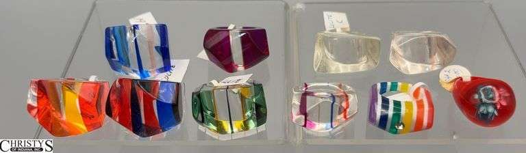 10 Lucite Multi Color Chunky Rings, See Photos For Sizes image
