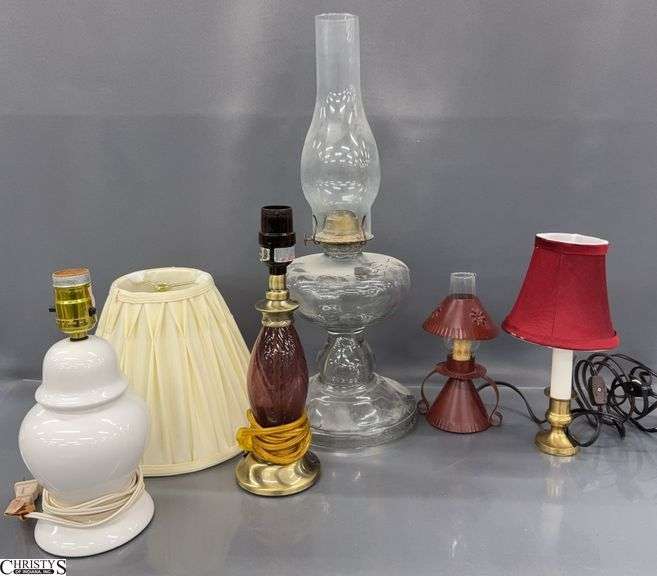 Glass Oil Lamp, 4 Small Table Lamps - 20" of tallest image