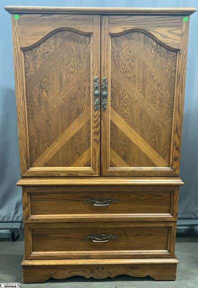 Lane Oak Tone Wardrobe Chest - 38" x 19" x 62" - some wear image