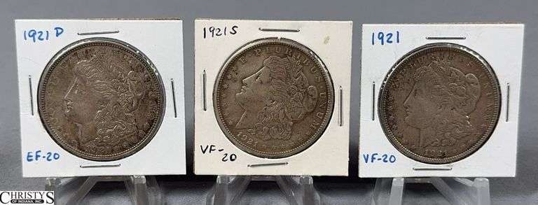 Three 1921 Silver Peace Dollars- Mint Marks D, S & P image