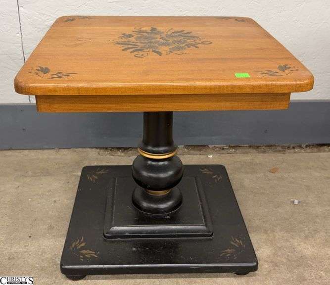 Stenciled Early American Style Side Table - 18" x 18" x 16" - some wear image