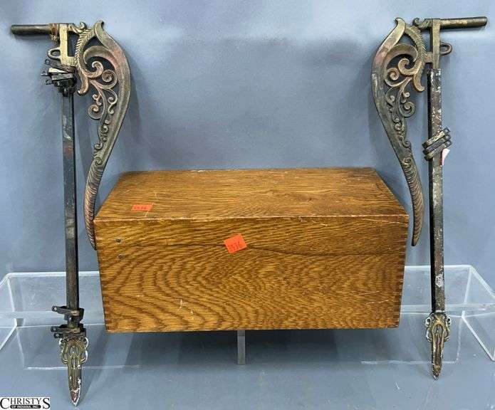 Vintage Swing Curtain Hangers and Wooden File Box 13x6.5x5.5" image