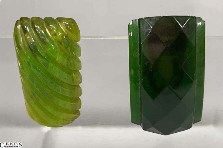 2 Green and Emerald Translucent Bakelite Clips 1.5" image