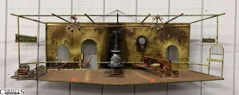 Signed Curtis Jere Copper Wall Art Interior Train Station, 49x16" image