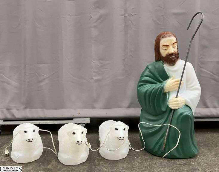 Empire Illuminated Shepard and 3 Sheep Blow Mold For Nativity Scene 26" Tall image