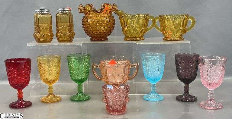 Amber and Other Colored Vases, Daisy Button and Moon and Stars Patterns Cream and Sugar, Imperial Votive, Salt and Pepper, Stems Tallest 5" image