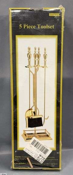 5 Piece Brass Tone Fireplace Tool Set - 31.5" T when assembled image