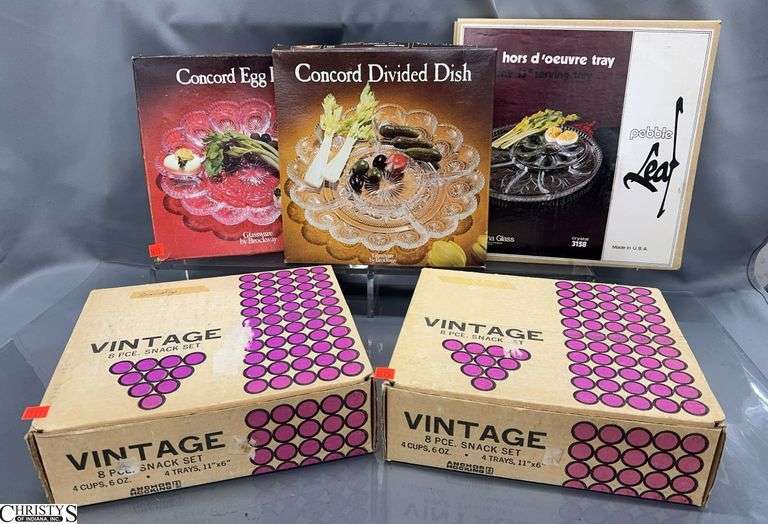 Pressed Glass Snack Sets, Egg Plates, - 12" approx of largest image