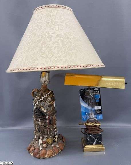 2 Table Lamps - Tramp Art Style and Brass Desk - 24" of tallest image