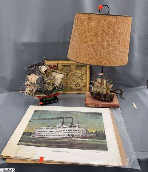 Belle of Louisville Print, Map Print Decorative Print on Board, Ship Table Lamp and Decor - 24" of table lamp image