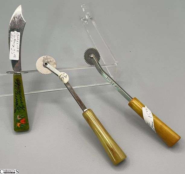 3pc Bakelite Tools, One Small Tourist Item Tag States 1920's image