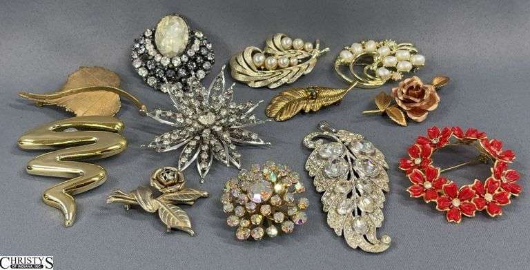 11 Costume Ladies Brooches and Pendant - 3" of largest image