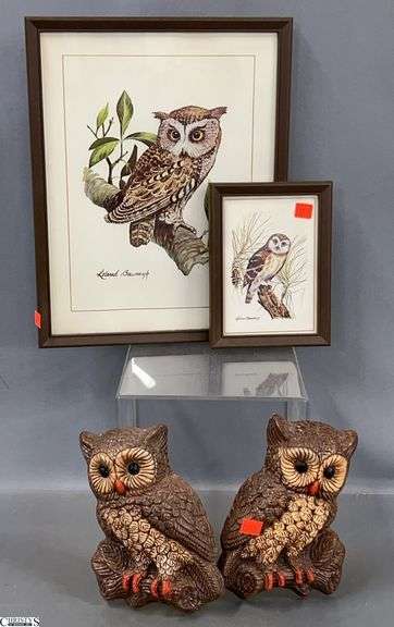 Assorted Owl Motif Decor - Figurines, Framed Prints, Wall Hangings - 12" x 14.5" of largest image