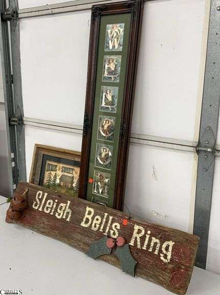 3pcs Rustic Sleigh Bells Ring Sign, Framed Welcome Cherub Motif Framed Largest 11x42", Home Sweet Home image