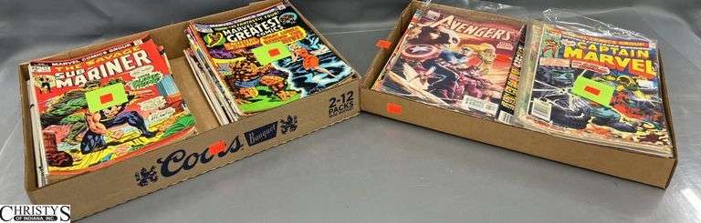 2 Flats Marvel & DC Comic Books. Shows some wear, paper loss. image